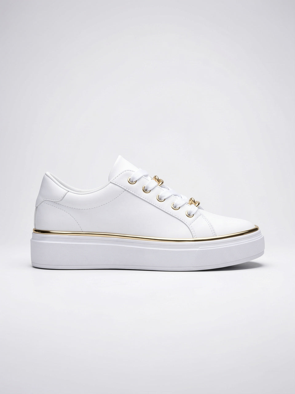 Baskets Basses Femme Plateforme Chaîne Bord Métallisé Lacets - Blanc EU 36 / US 5 / UK 3.5
