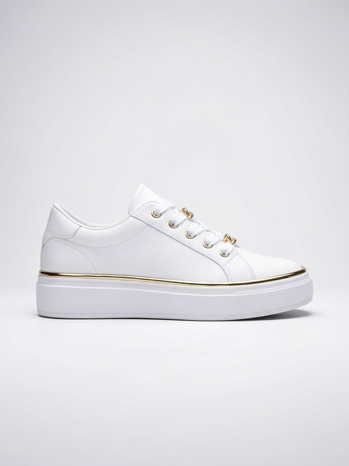 Baskets Basses Femme Plateforme Chaîne Bord Métallisé Lacets - Blanc EU 36 / US 5 / UK 3.5