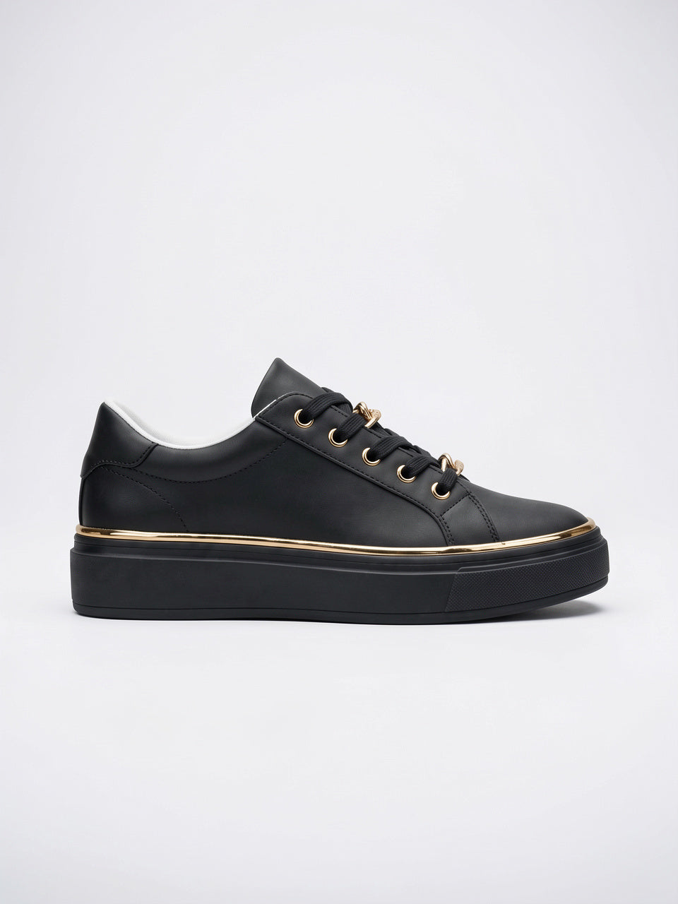 Baskets Basses Femme Plateforme Chaîne Bord Métallisé Lacets - Noir EU 36 / US 5 / UK 3.5