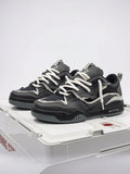 Baskets Basses Homme Lacées Semelle Épaisse Synthétique Quotidien - Noir EU 38 / US 7 / UK 5.5