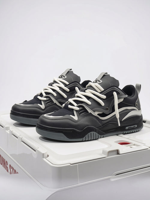 Baskets Basses Homme Lacées Semelle Épaisse Synthétique Quotidien - Noir EU 38 / US 7 / UK 5.5