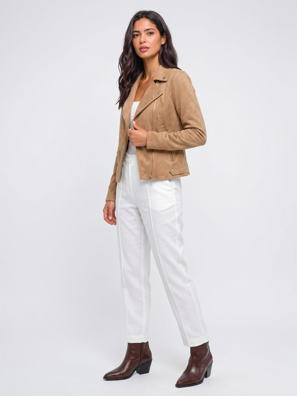 Blazer Ajusté à Revers Femme Veste Cuir Végan - 2