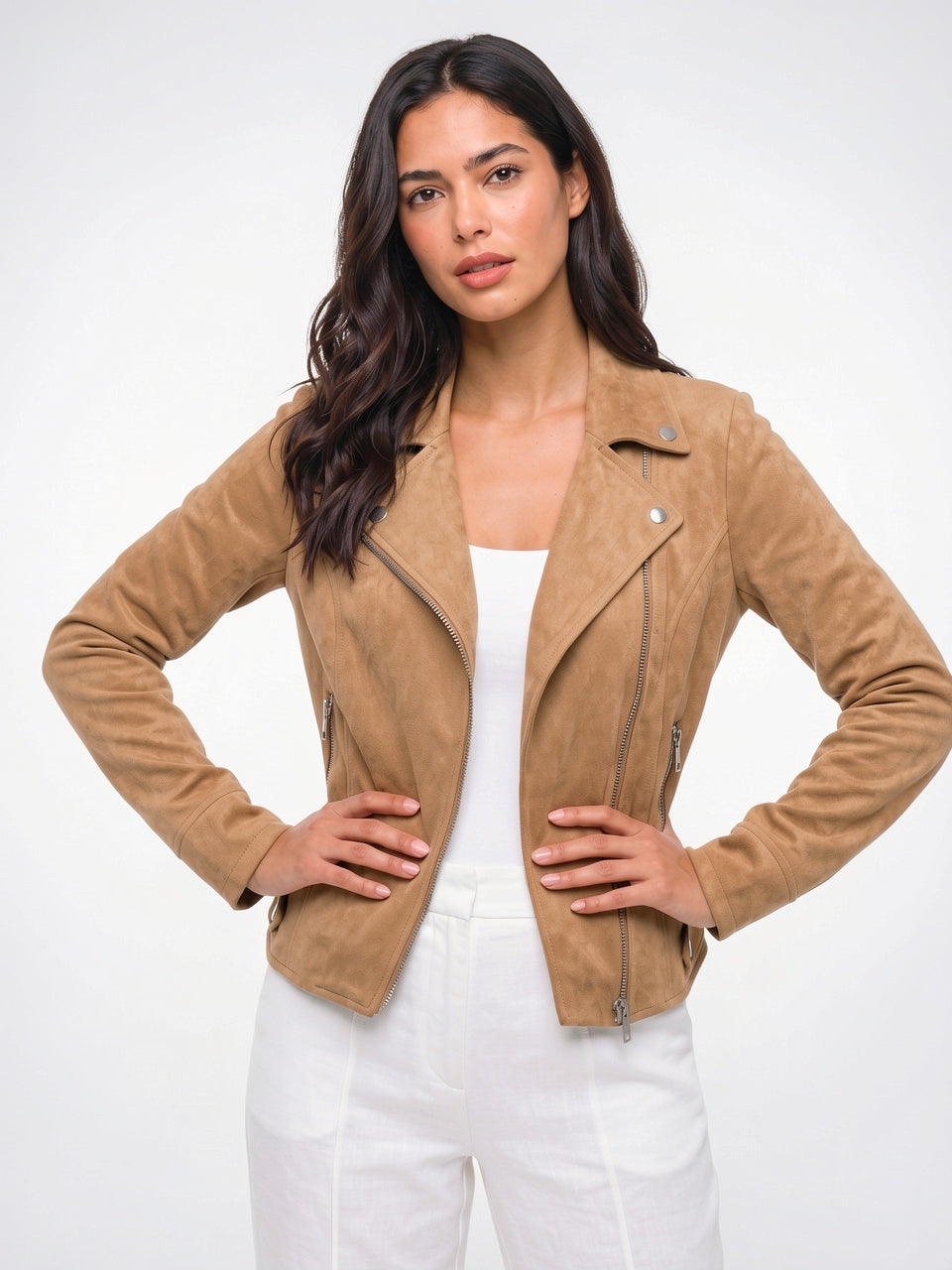Blazer Ajusté à Revers Femme Veste Cuir Végan - Kaki S