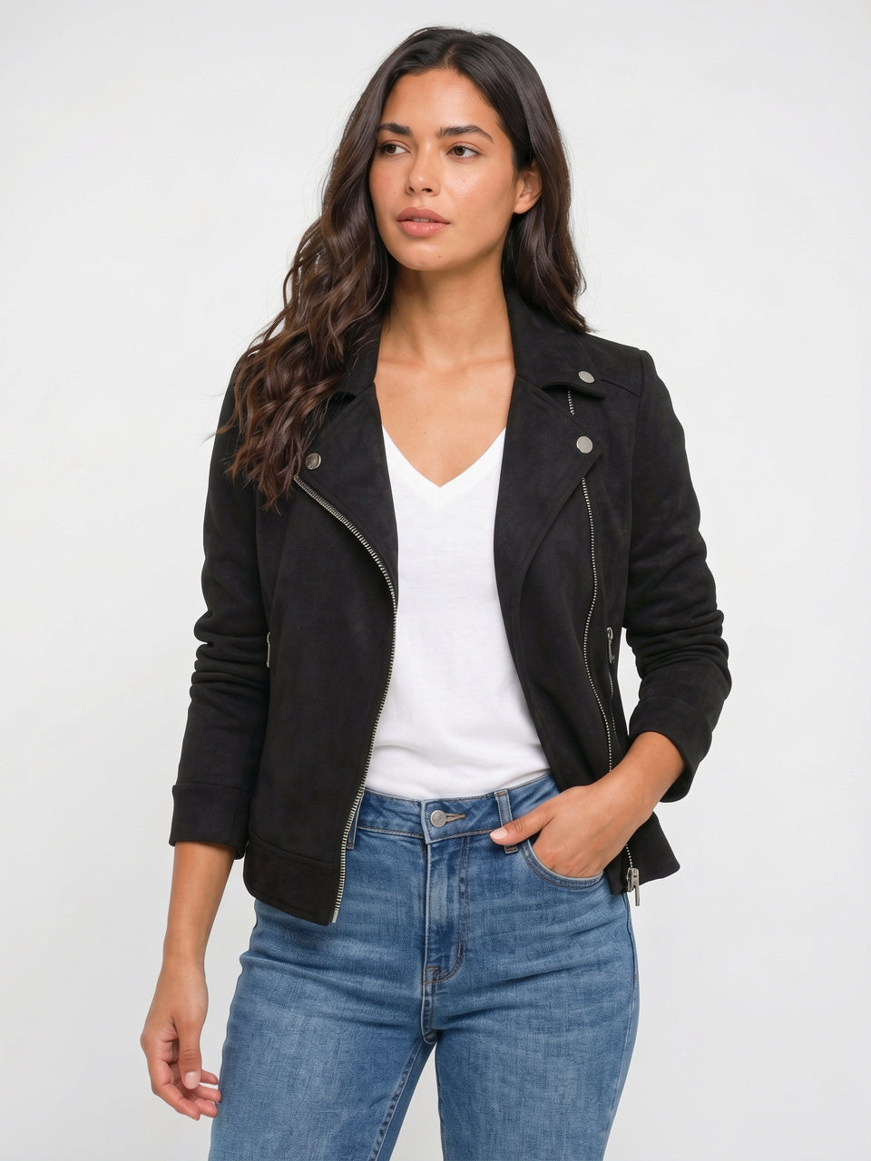 Blazer Ajusté à Revers Femme Veste Cuir Végan - Noir S