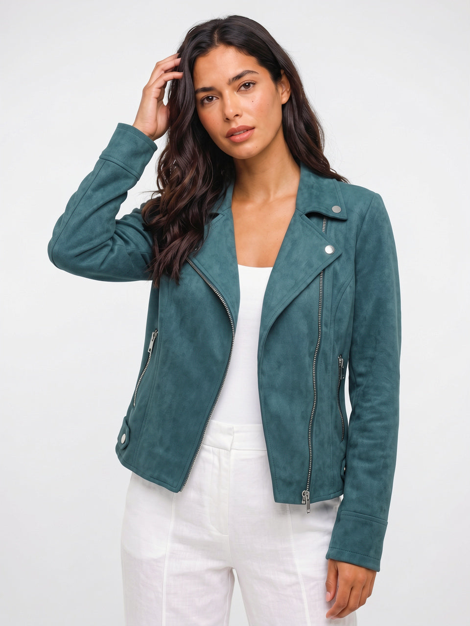 Blazer Ajusté à Revers Femme Veste Cuir Végan - Vert S