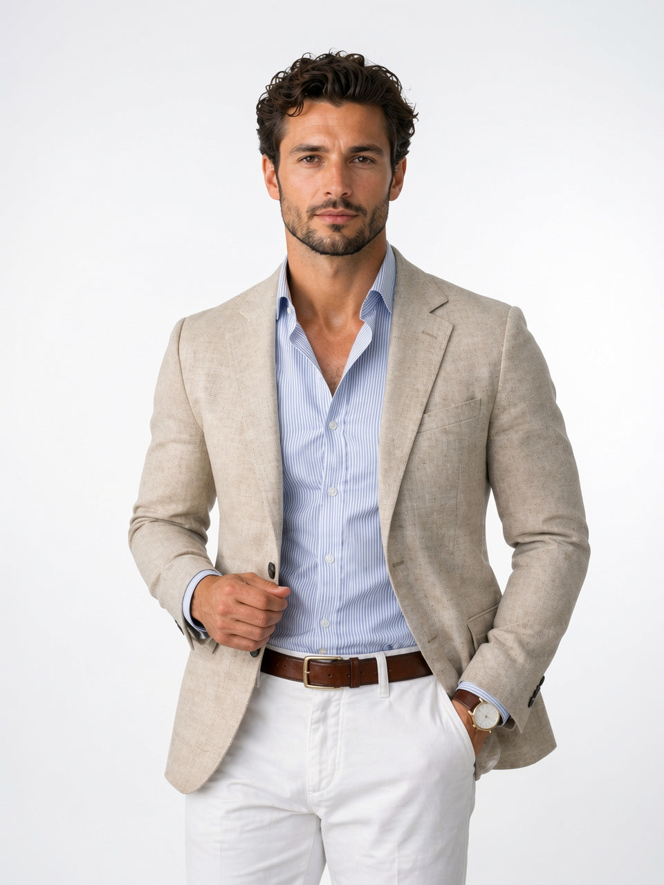Blazer Veste Tricot Léger Décontractée Coupe Ajustée Slim - Beige S