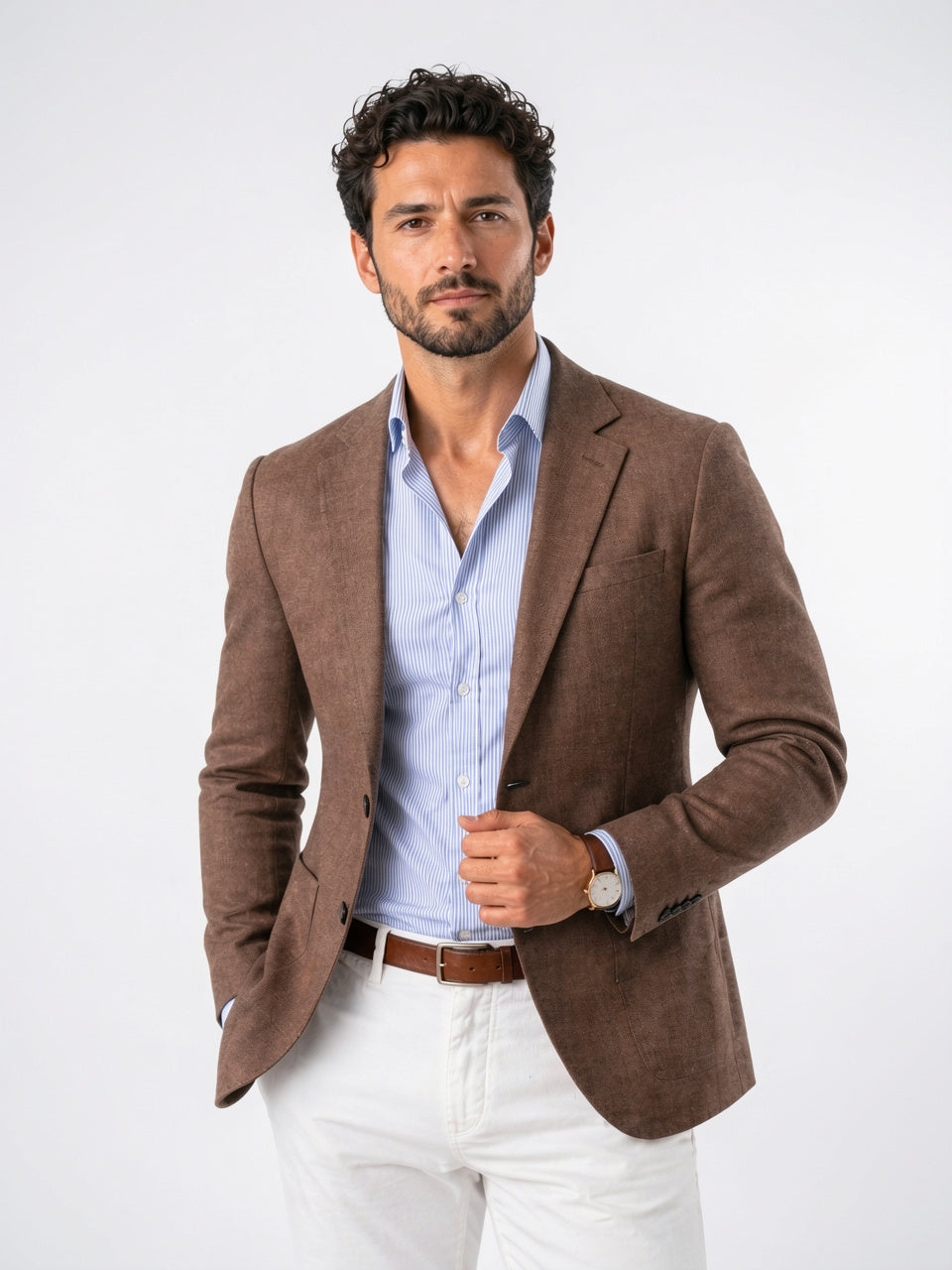 Blazer Veste Tricot Léger Décontractée Coupe Ajustée Slim - Marron S