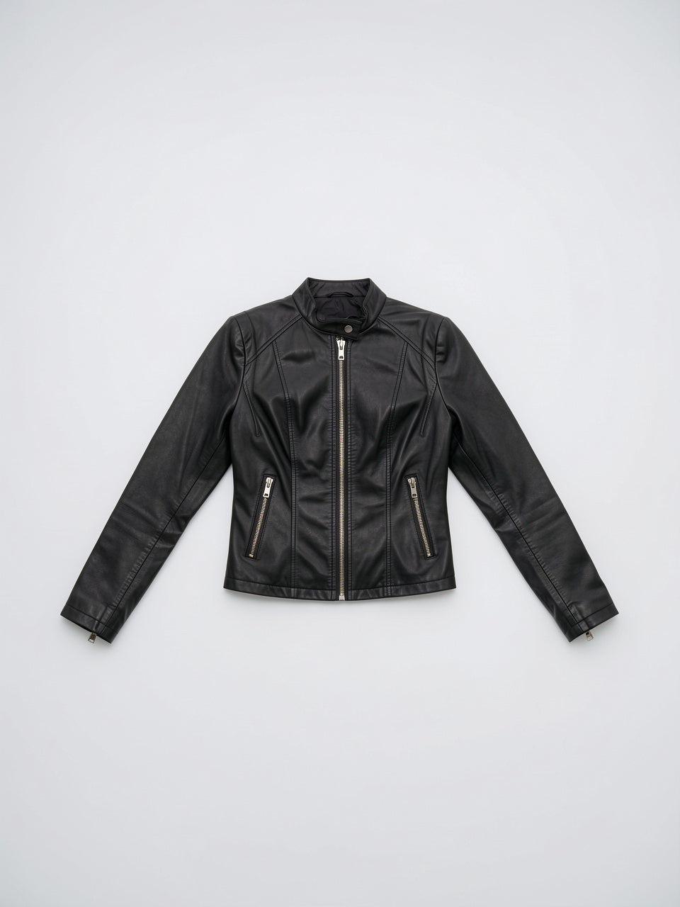 Blouson Moto Cuir Végan Biker Femme Courte Zippée - 4