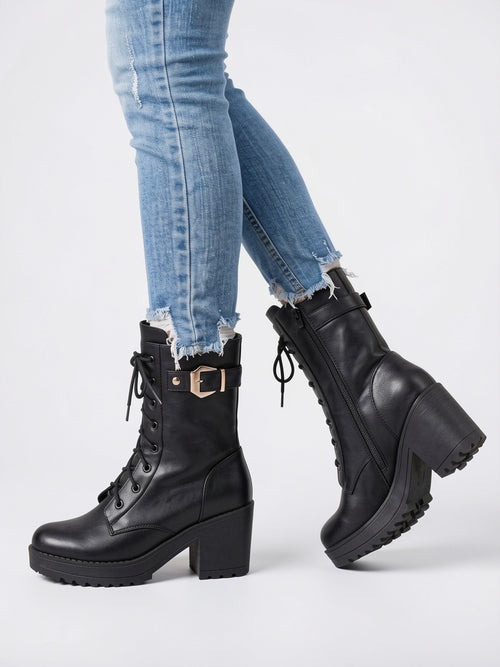 Bottes Combat Lacées Cheville Plateforme Femme Cuir Végan - 2