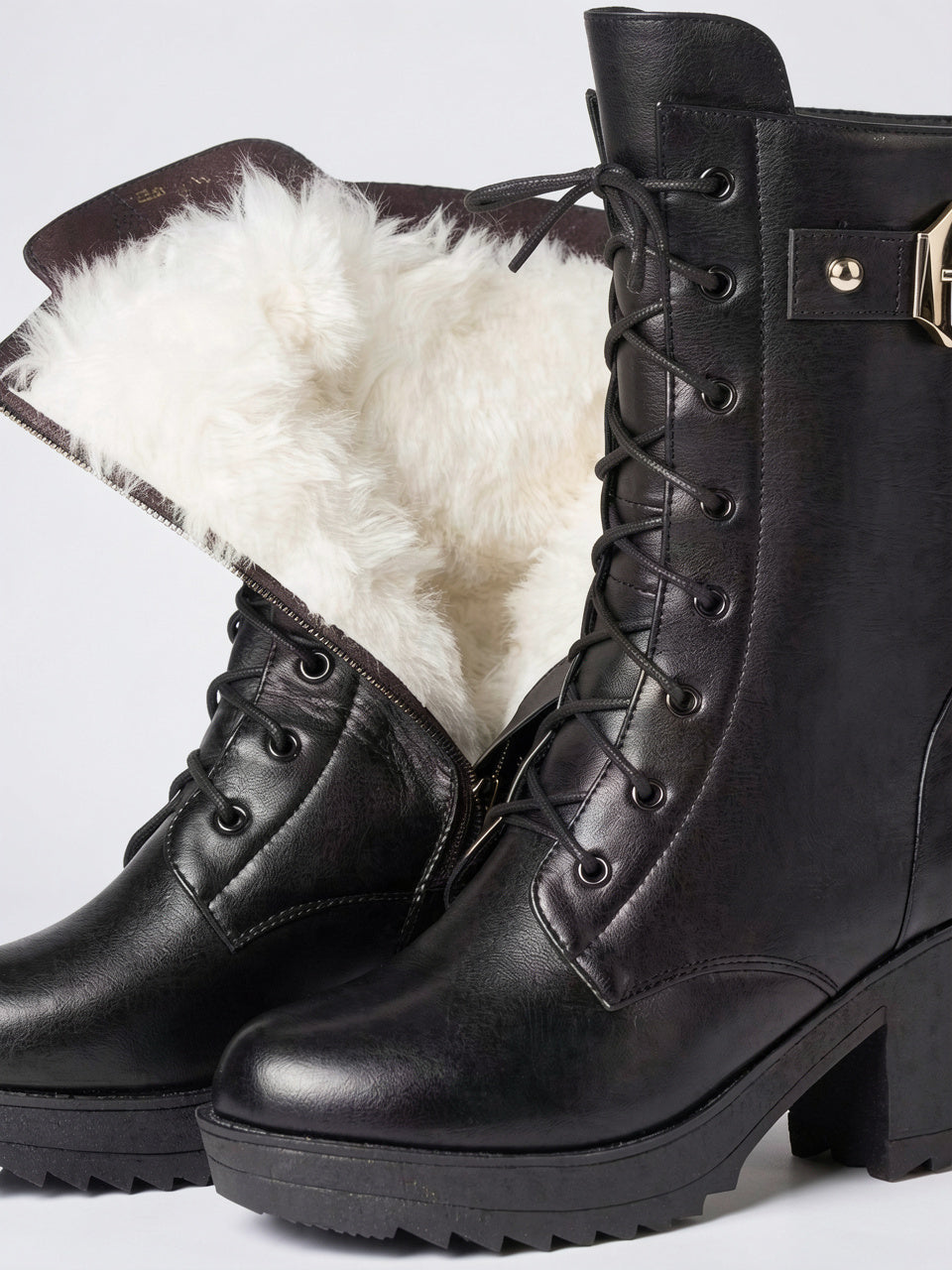 Bottes Combat Lacées Cheville Plateforme Femme Cuir Végan - 6