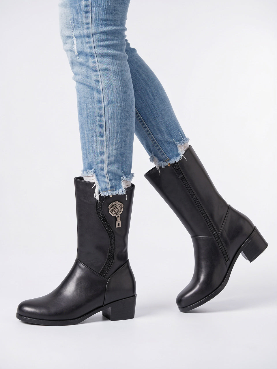 Bottes Combat Lacées Cheville Plateforme Femme Cuir Végan - Black Zipper EU 36 / US 5 / UK 3.5