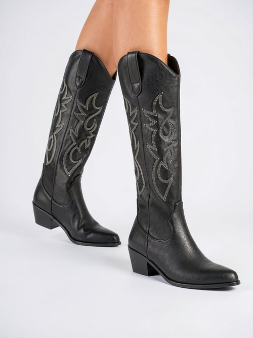 Bottes Cowboy Brodées Genou Femme Western Talon - 2