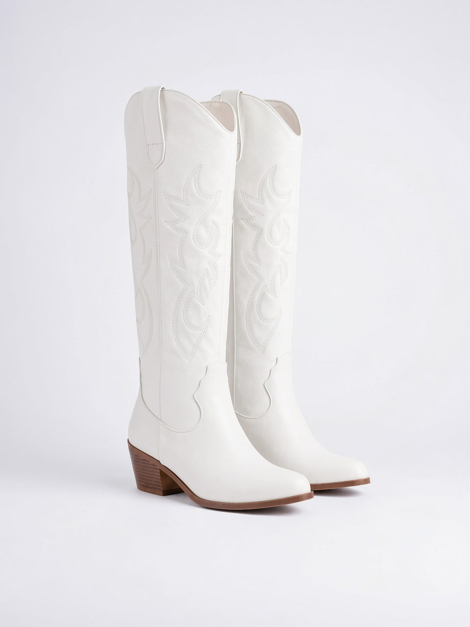 Bottes Cowboy Brodées Genou Femme Western Talon - Blanc EU 34 / US 3 / UK 1.5