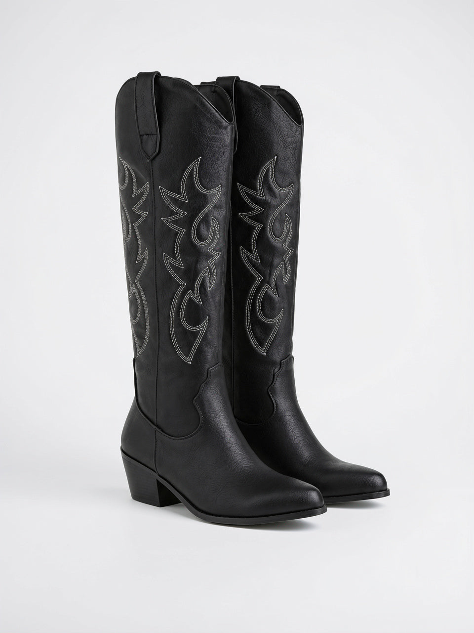 Bottes Cowboy Brodées Genou Femme Western Talon - Noir EU 34 / US 3 / UK 1.5