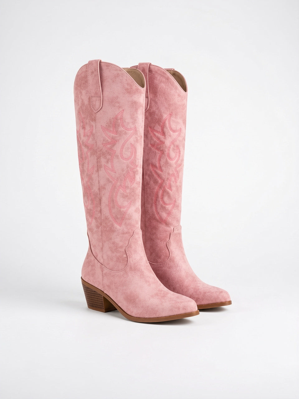 Bottes Cowboy Brodées Genou Femme Western Talon - Rose EU 34 / US 3 / UK 1.5