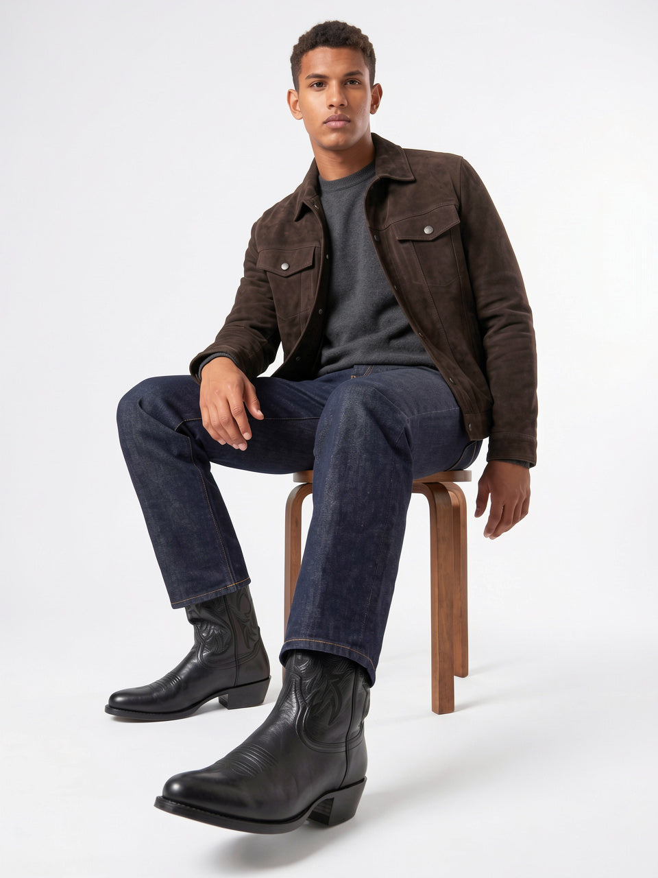 Bottes Cowboy Homme Brodé en Cuir Western Pointu - 2