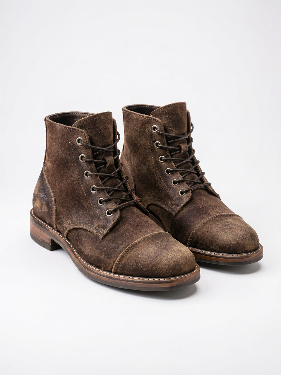 Bottes Cuir Cheville Homme Lacées Talon Bloc Quotidien - Kaki EU 38 / US 6 / UK 5.5