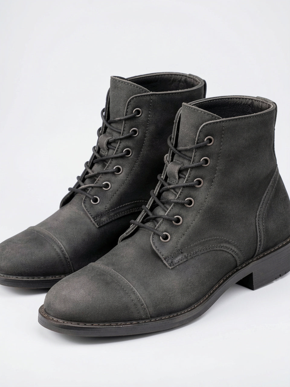 Bottes Cuir Cheville Homme Lacées Talon Bloc Quotidien - Noir EU 38 / US 6 / UK 5.5