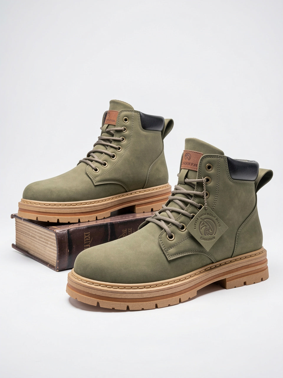 Bottes Lacées Cheville Homme Cuir Végan Chunky - Vert EU 38 / US 7 / UK 6