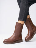 Bottes Plateforme Mi-Mollet Cuir Végan Éclair Latéral - Marron EU 35 / US 4 / UK 2.5
