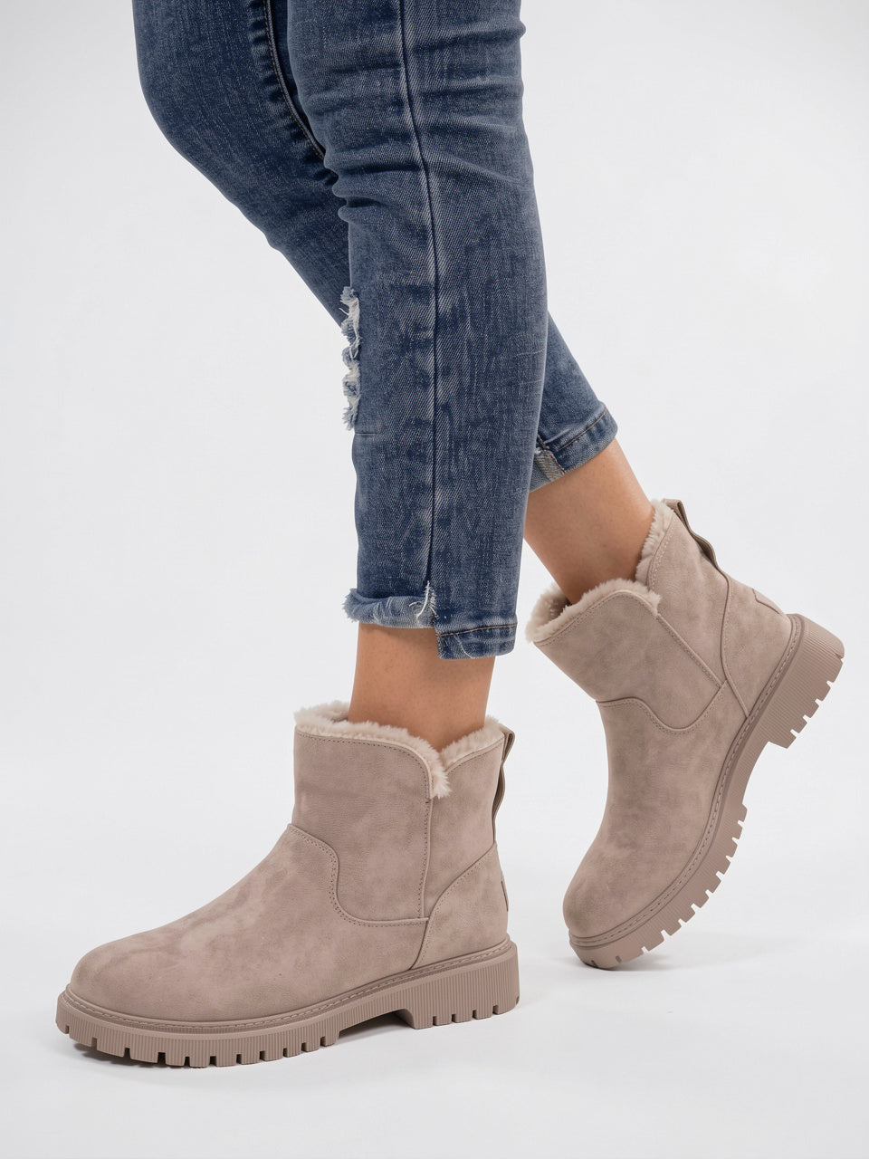 Bottines Chelsea Fourrure Étanches Plateforme Femme Neige Daim - 1