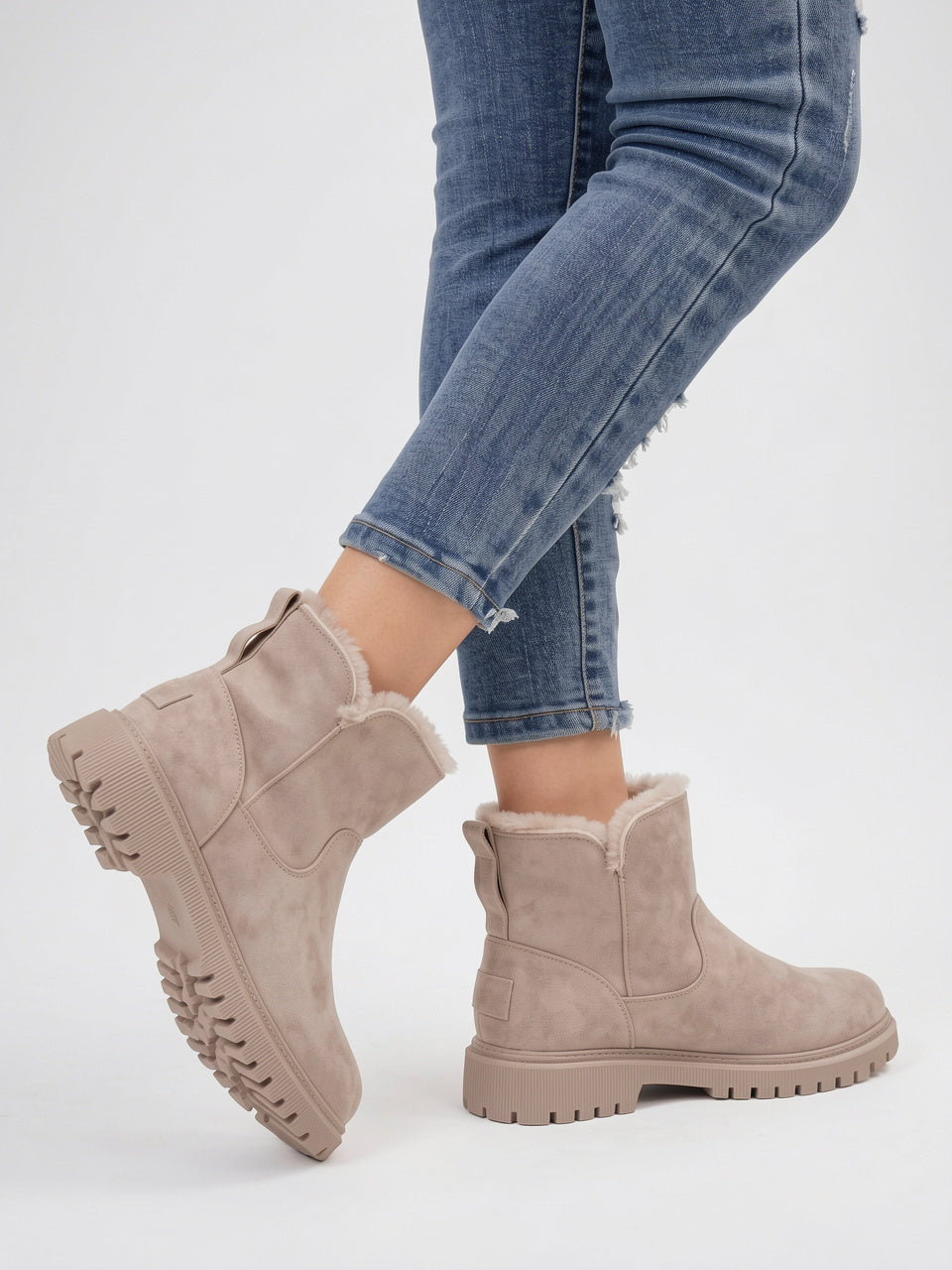 Bottines Chelsea Fourrure Étanches Plateforme Femme Neige Daim - 5