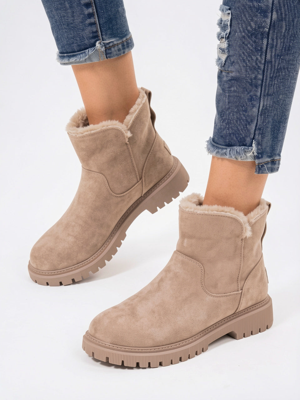 Bottines Chelsea Fourrure Étanches Plateforme Femme Neige Daim - Beige EU 36 / US 5 / UK 3.5