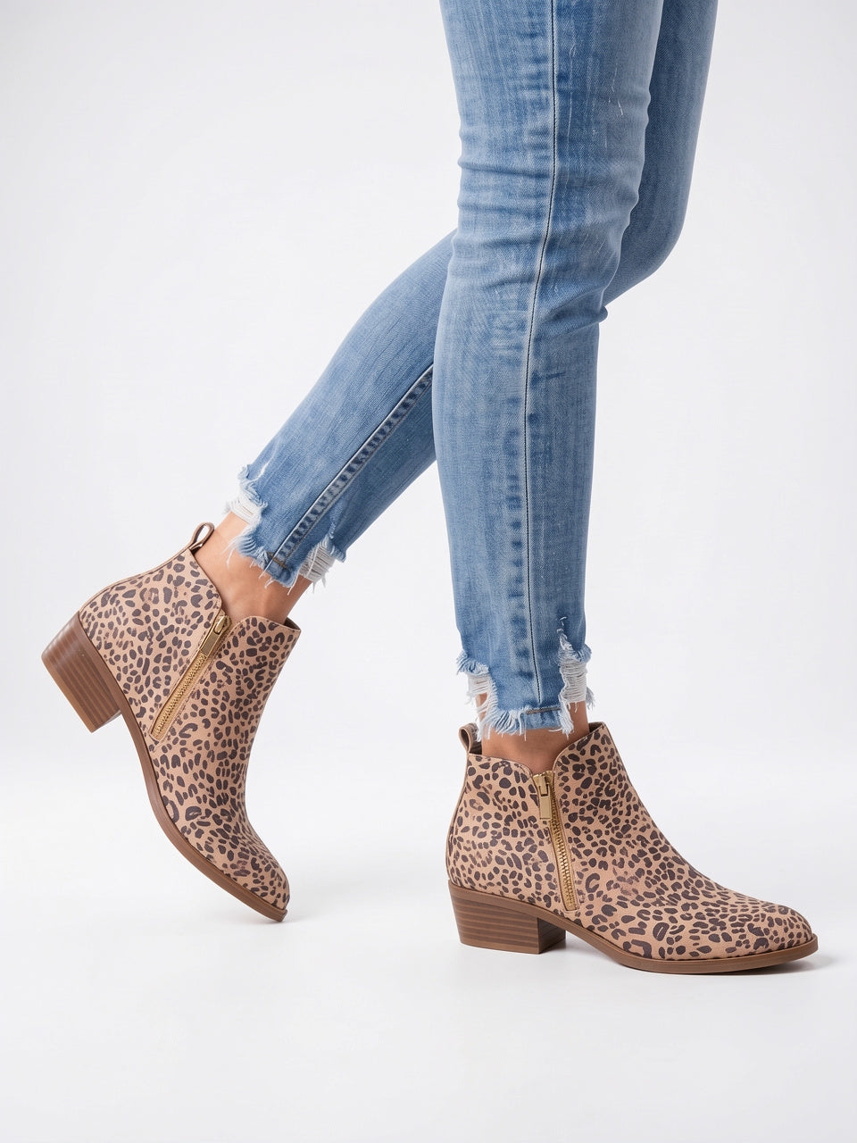 Bottines Cheville Cuir Femme Éclair Latéral Talon Kitten - Imprimé Léopard EU 34 / US 3 / UK 1.5