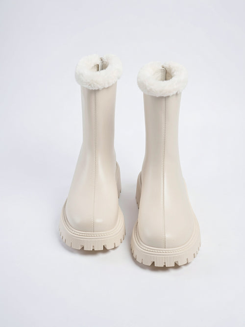 Bottines Cheville Fourrure Hiver Étannes Plateforme - Beige EU 36 / US 5 / UK 3.5