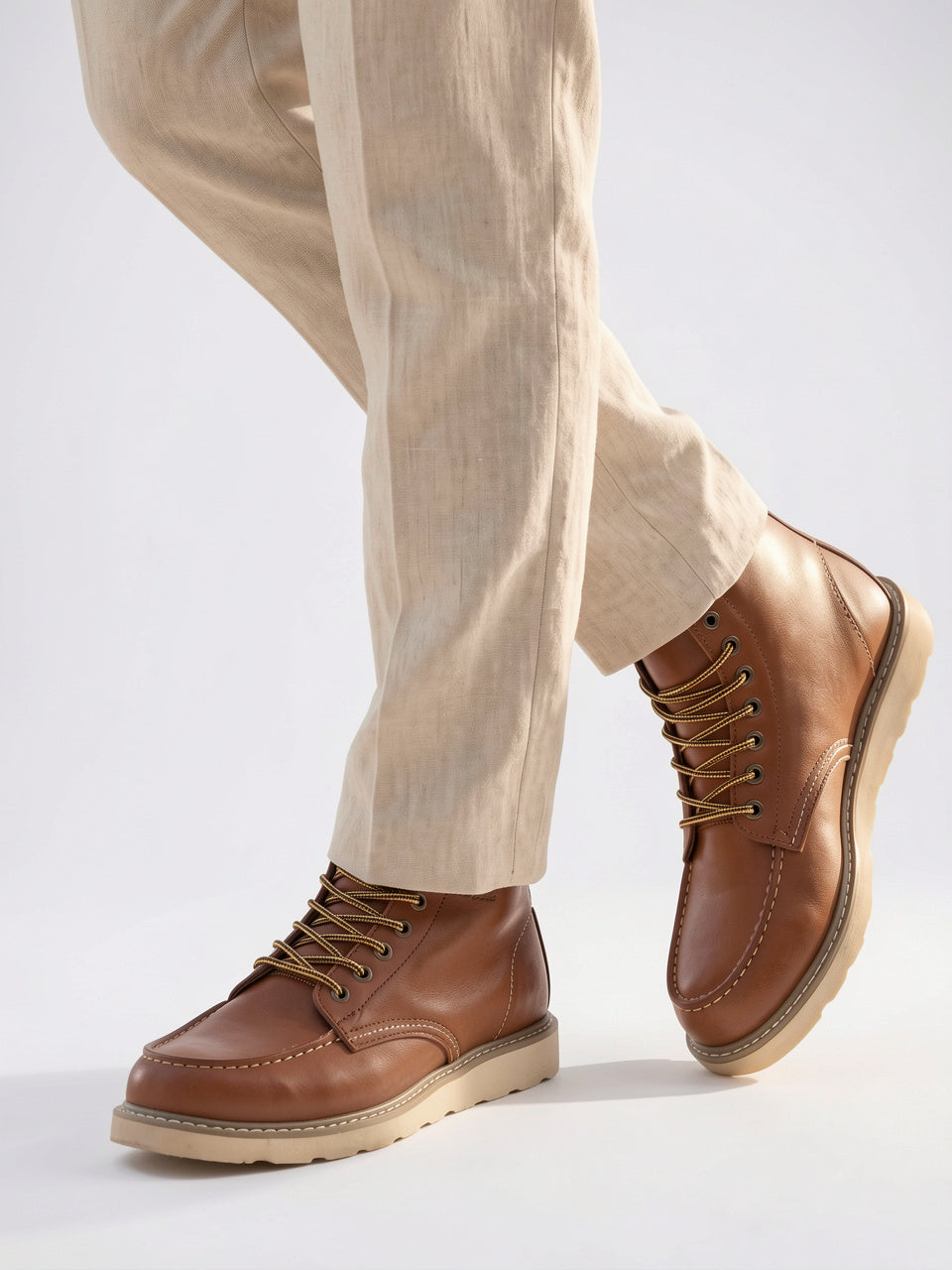 Bottines Homme à Lacets Mocassin Bout Cuir Végan - 3