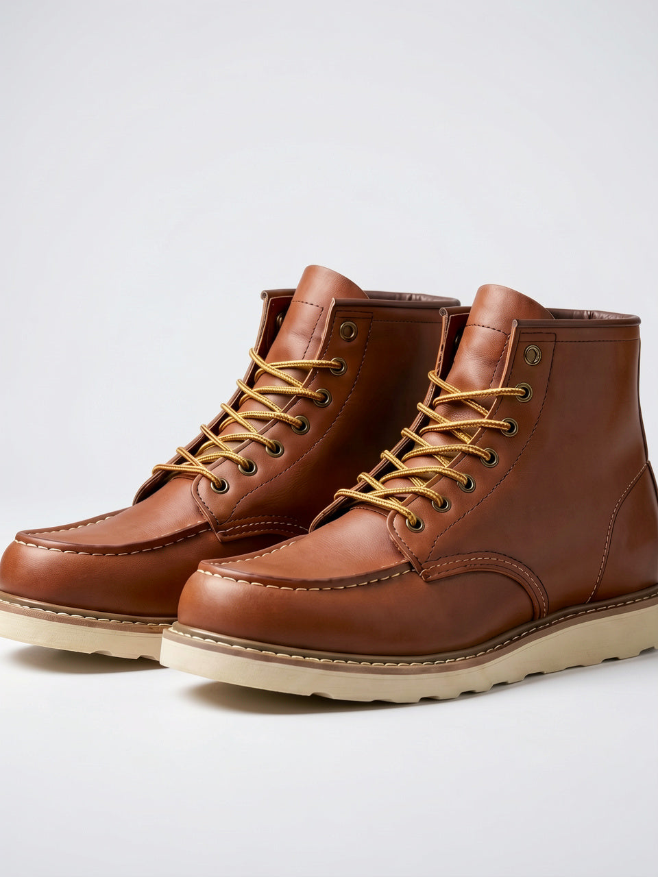 Bottines Homme à Lacets Mocassin Bout Cuir Végan - 5