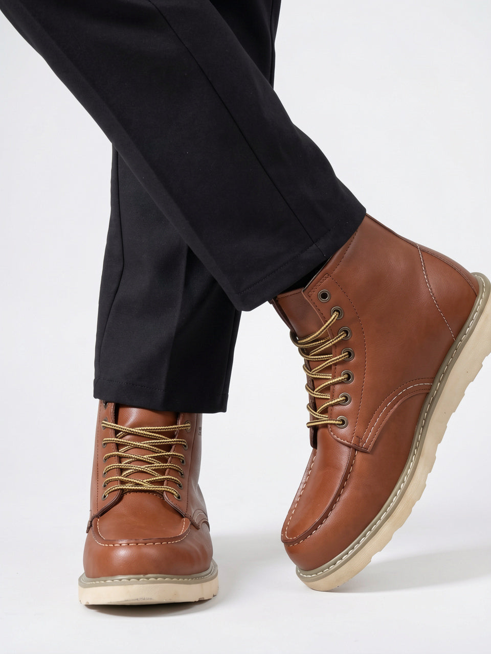 Bottines Homme à Lacets Mocassin Bout Cuir Végan - 6