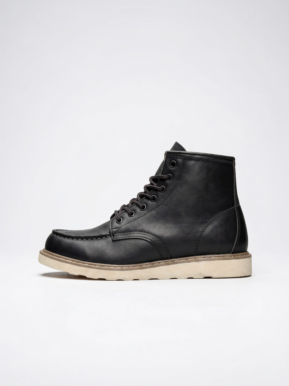 Bottines Homme à Lacets Mocassin Bout Cuir Végan - Noir EU 39 / US 7 / UK 6