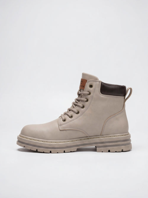 Bottines Homme Cuir Végan Semelle Épaisse à Lacets - Gris Clair EU 39 / US 7 / UK 6