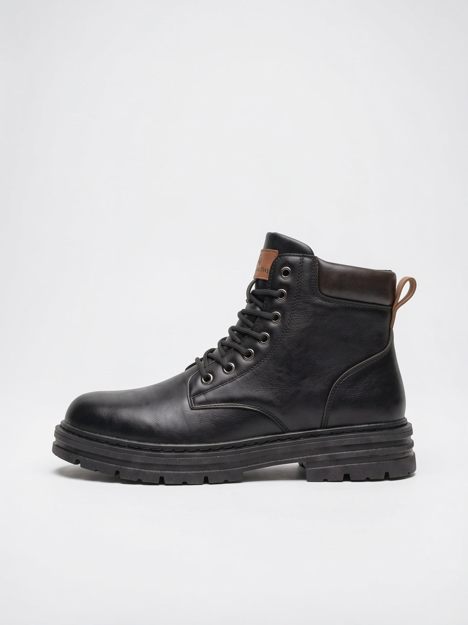 Bottines Homme Cuir Végan Semelle Épaisse à Lacets - Noir EU 39 / US 7 / UK 6
