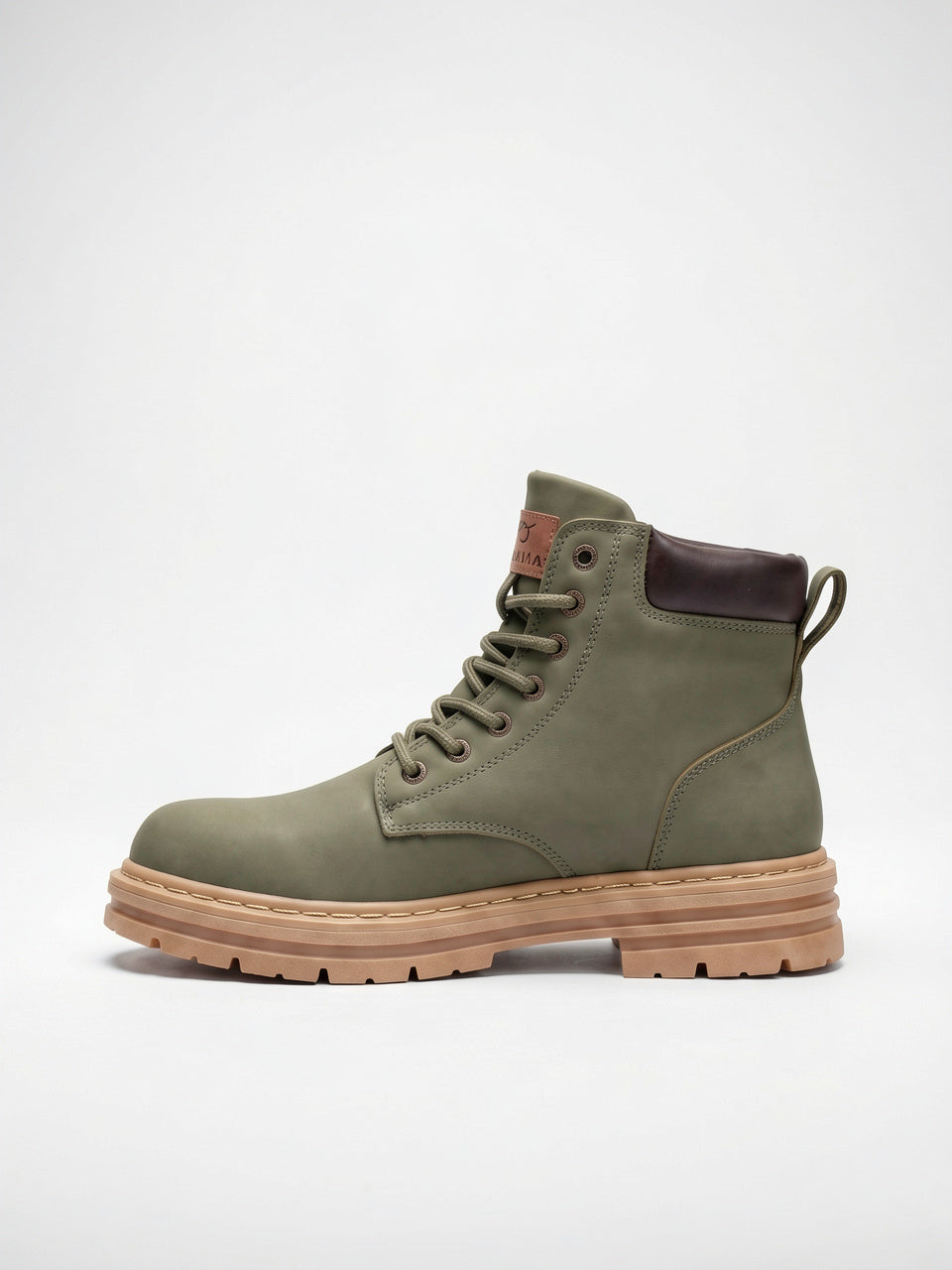 Bottines Homme Cuir Végan Semelle Épaisse à Lacets - Vert Militaire EU 39 / US 7 / UK 6