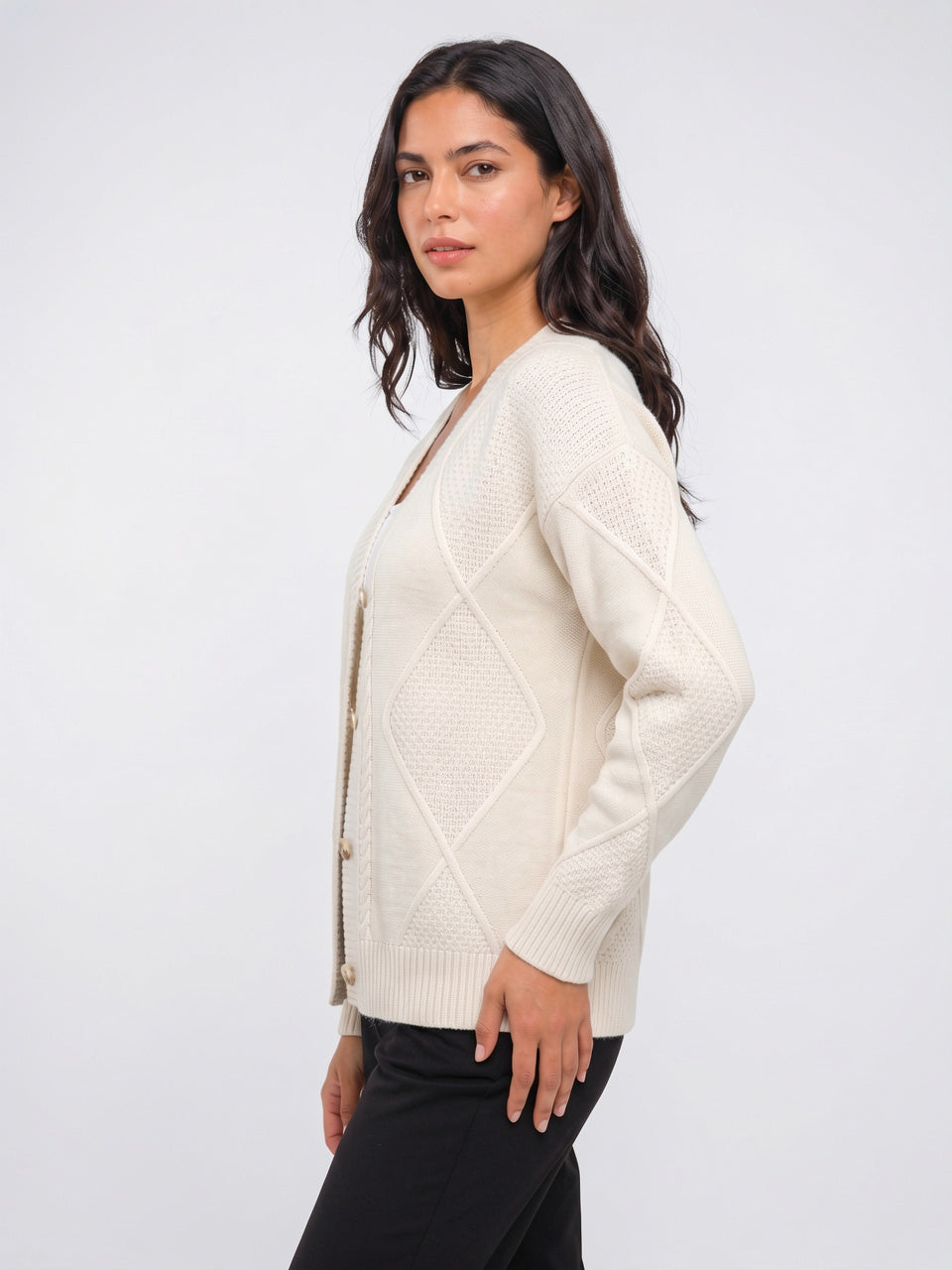 Cardigan Cachemire Femme Col V Boutonné - 4