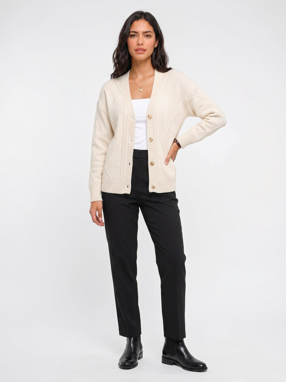 Cardigan Cachemire Femme Col V Boutonné - 5