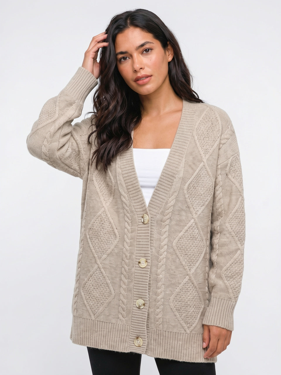 Cardigan Cachemire Femme Col V Boutonné - Gris XS
