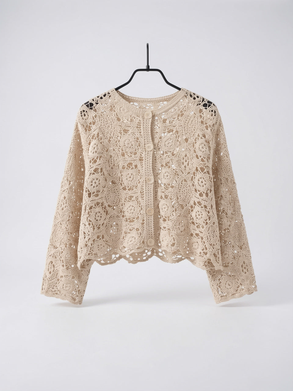 Cardigan Crochet Femme Maille Léger Boutonné Été - 3