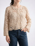 Cardigan Crochet Femme Maille Léger Boutonné Été - Kaki XS