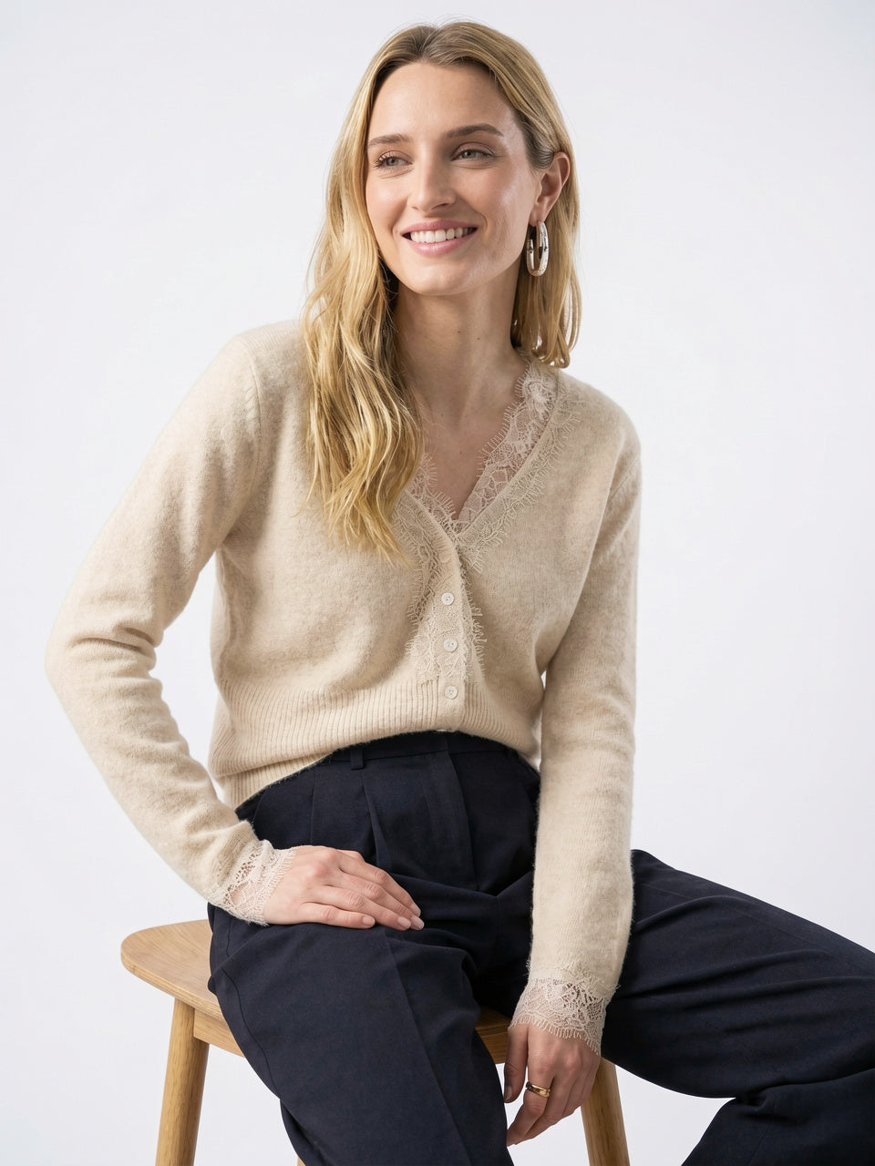 Cardigan Dentelle Cachemire Col V Femme - 17