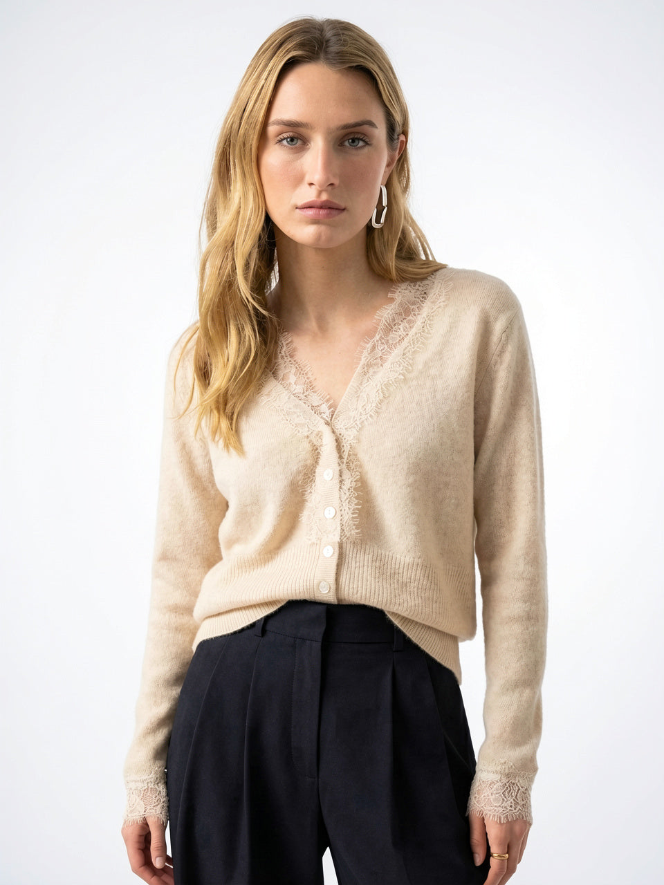 Cardigan Dentelle Cachemire Col V Femme - 18