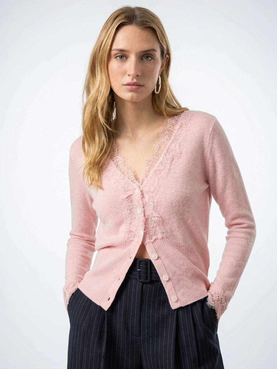Cardigan Dentelle Cachemire Col V Femme - 20