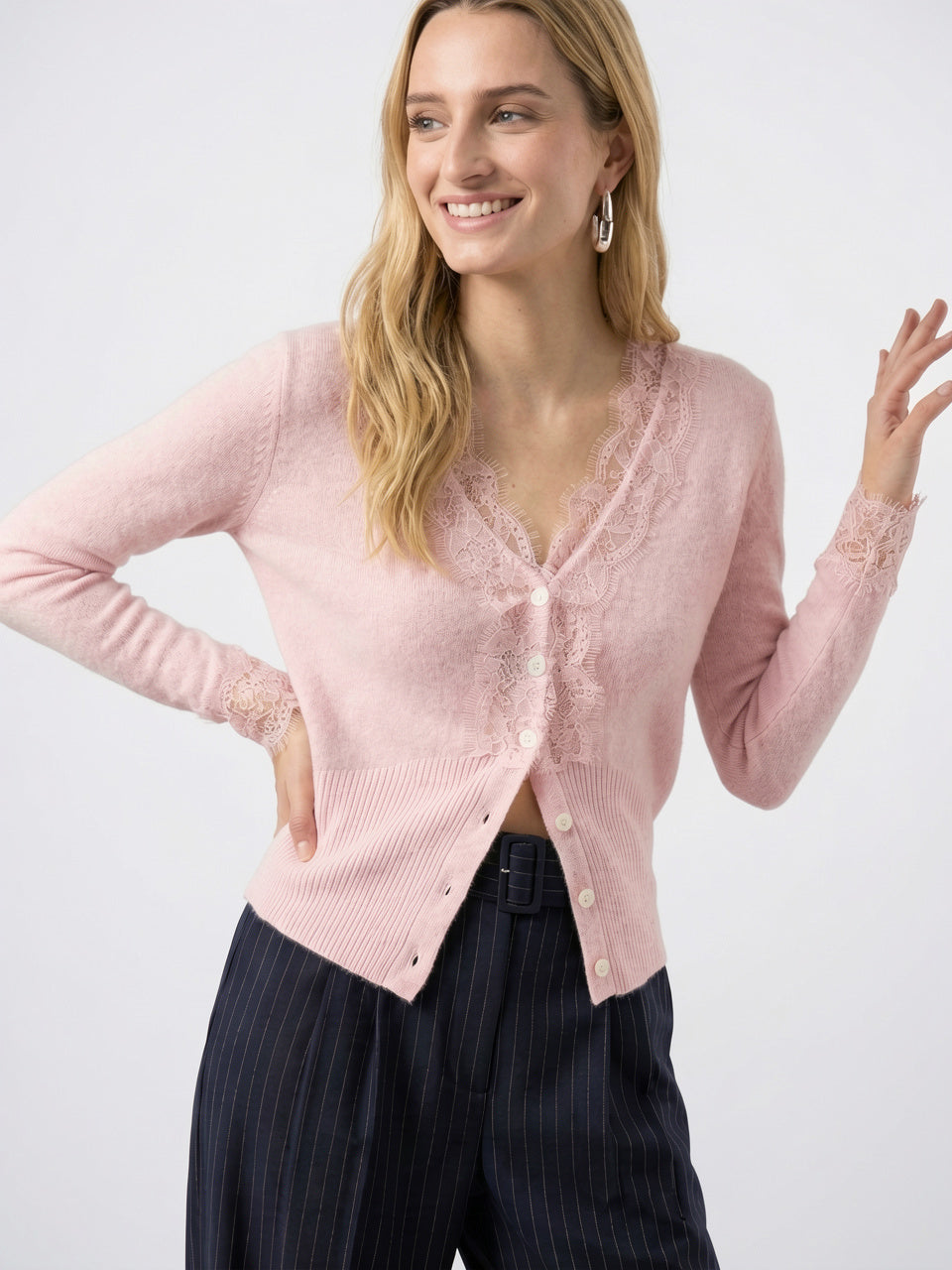Cardigan Dentelle Cachemire Col V Femme - 21