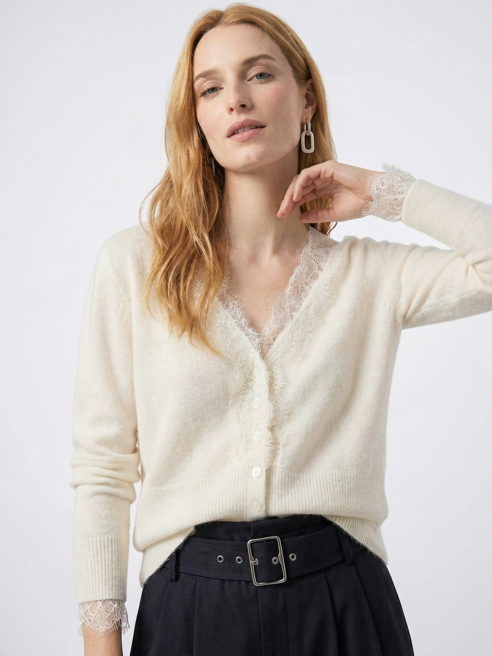 Cardigan Dentelle Cachemire Col V Femme - 26