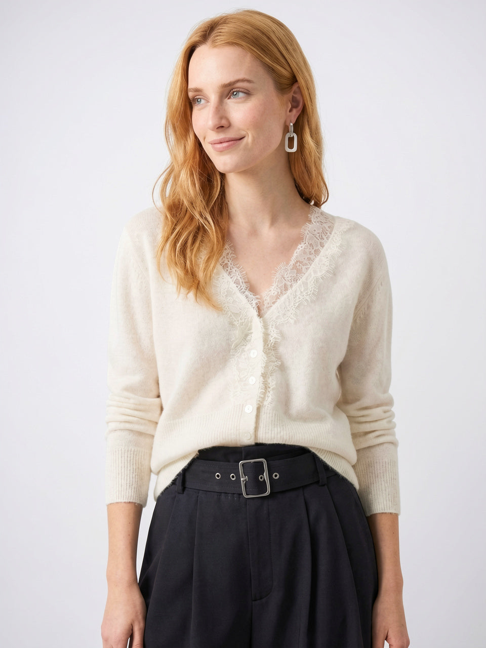 Cardigan Dentelle Cachemire Col V Femme - 27