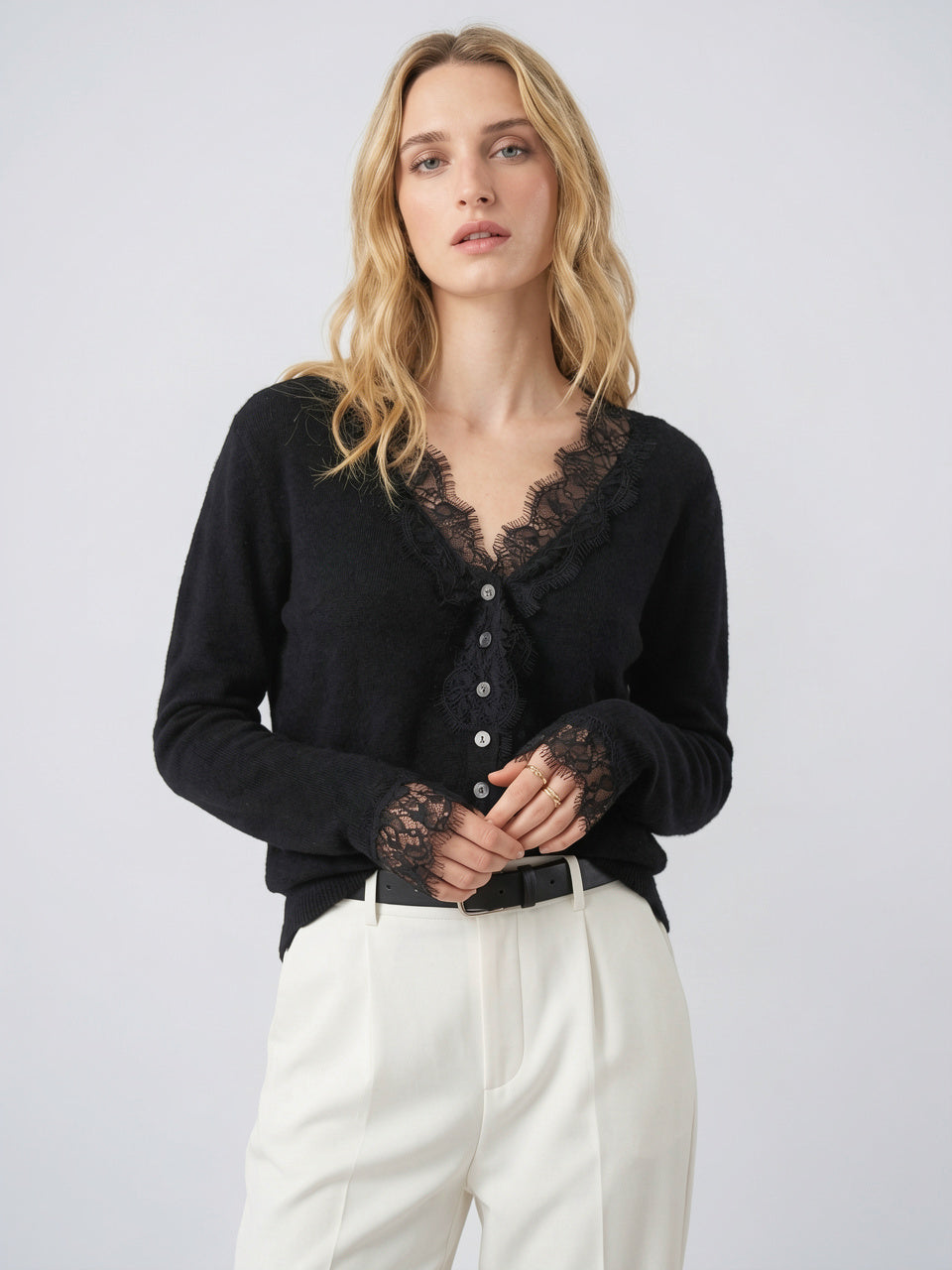 Cardigan Dentelle Cachemire Col V Femme - 29