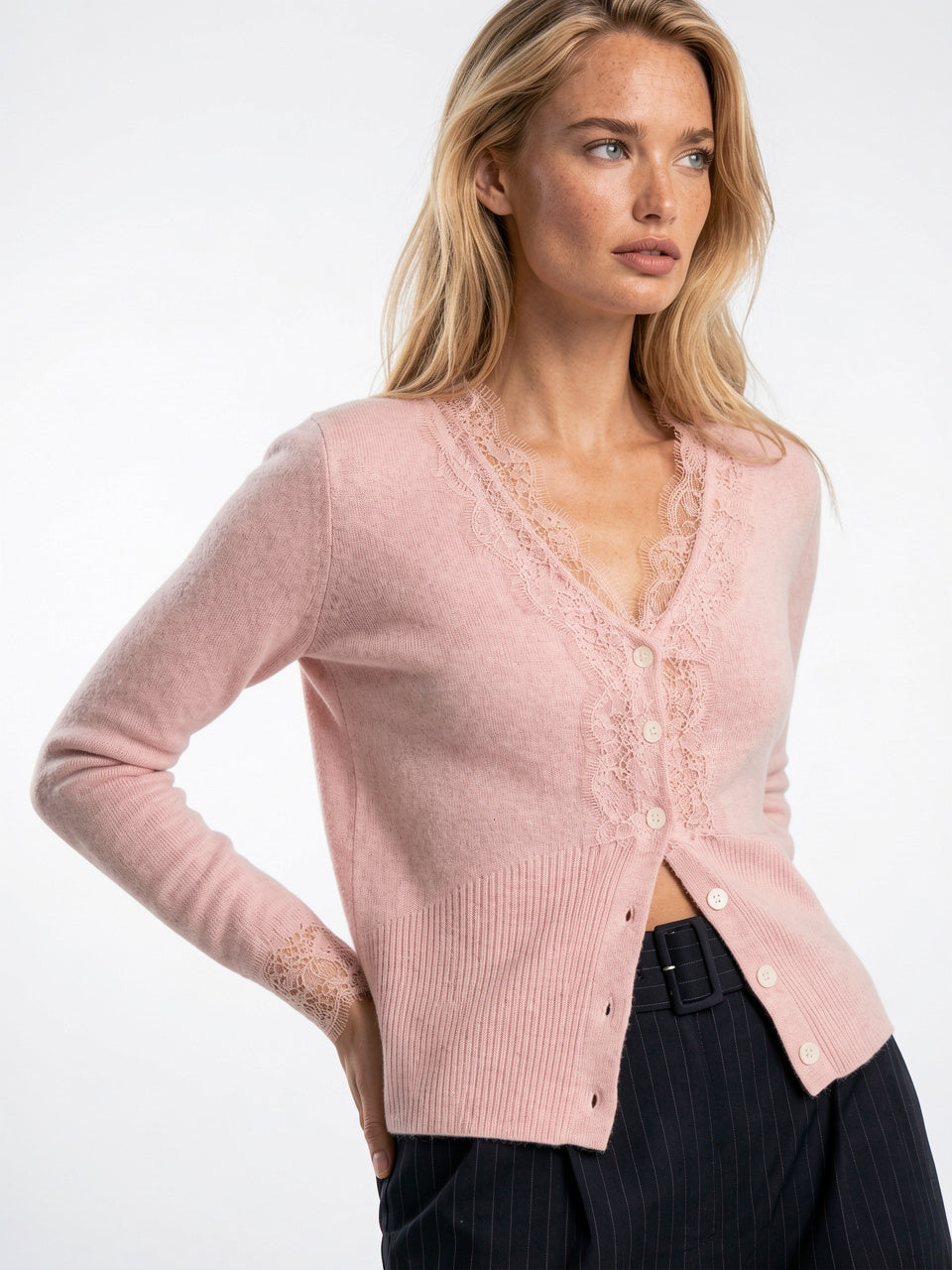 Cardigan Dentelle Cachemire Col V Femme - 3