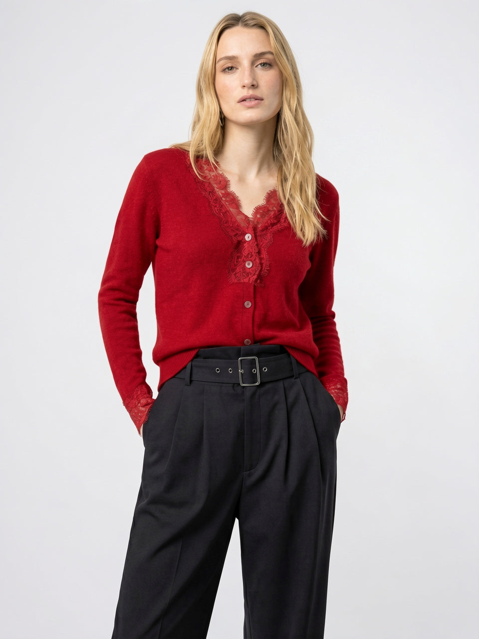 Cardigan Dentelle Cachemire Col V Femme - 31
